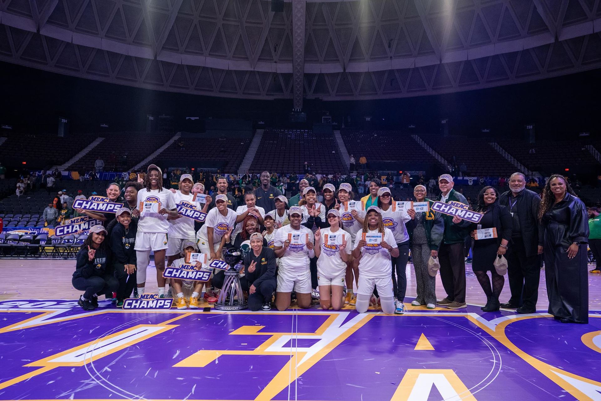 Norfolk State University Lady Spartans Win the 2023-24 MEAC Women's Basketball Tournament Championship over the Howard University Lady Bison.  Credit: MEAC